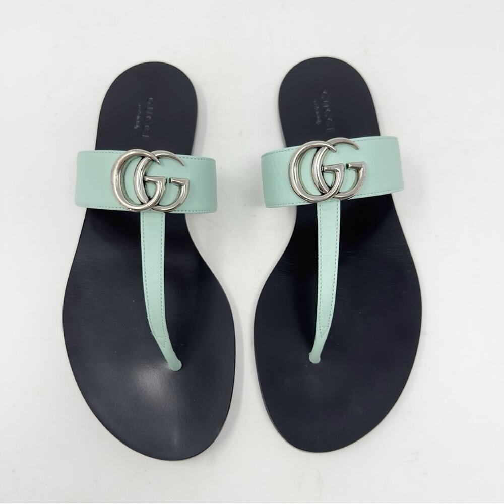 Gucci GG Marmont Leather Flat Thong Sandals Womens Size EU 39